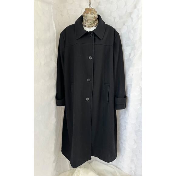 Vintage 90's Womens 24 W Extra LONG black wool maxi coat Jones New York classic - Picture 4 of 12